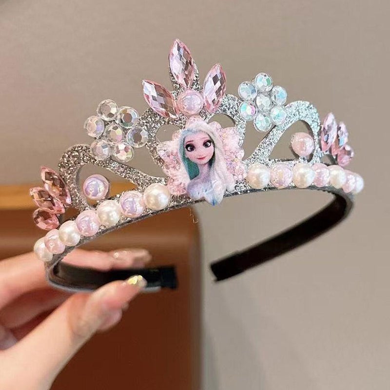 Cartoon Little Girl Headband Crown Children's Headband Blue Pearl Hairband